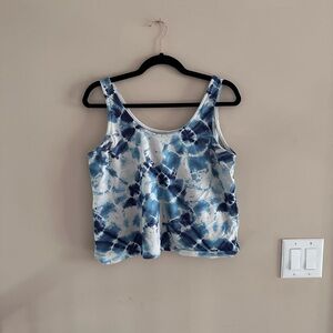 Old Navy Blue Tie-Dye Cropped Tank – Size S – Waffle Knit Summer Top